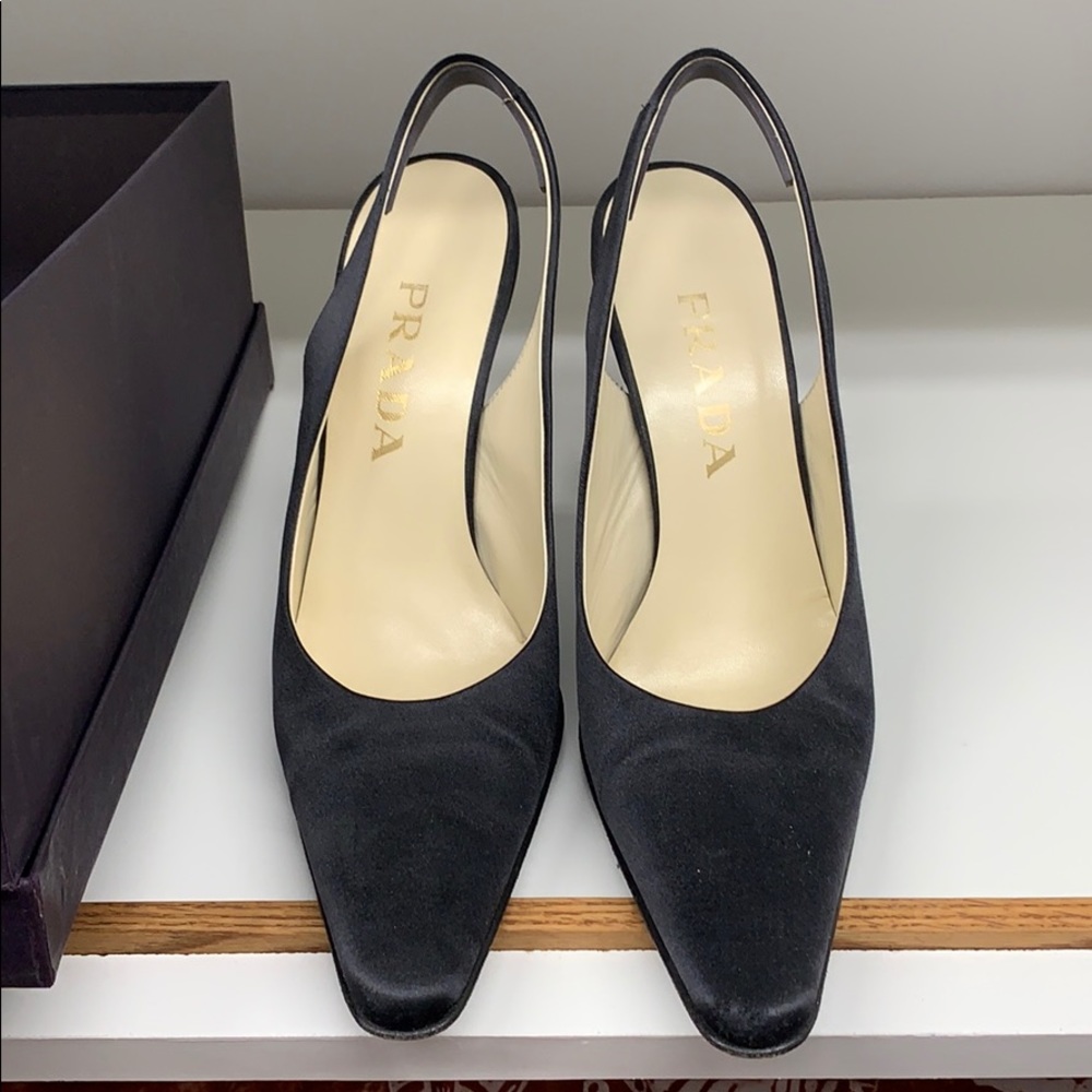 Prada Raso Nero slingback satin heels sz40